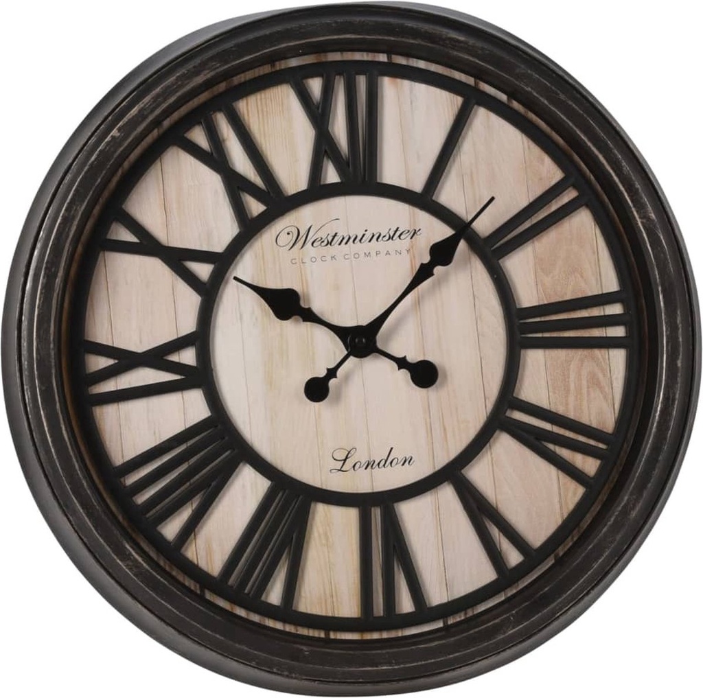 Horloge murale London chiffres romains noir et naturel