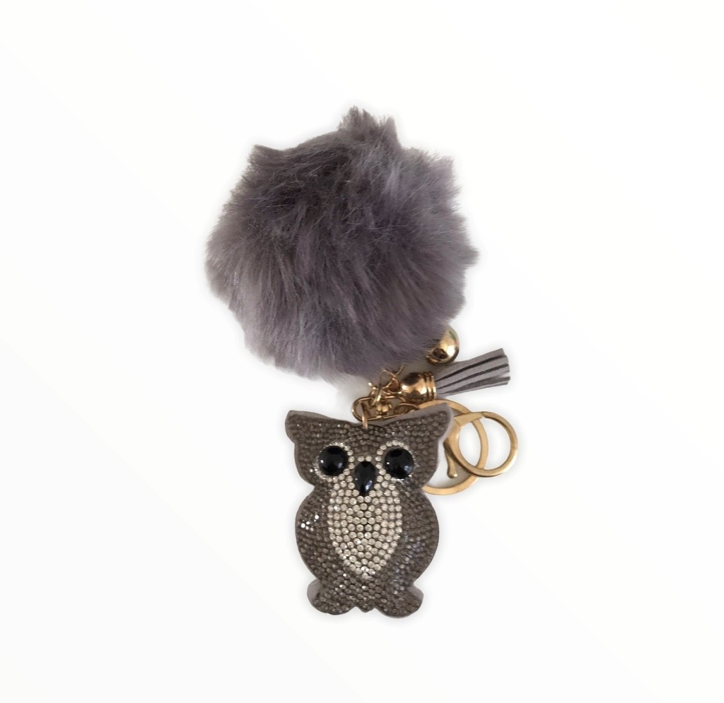 Porte-Clés Hibou avec Strass Gris