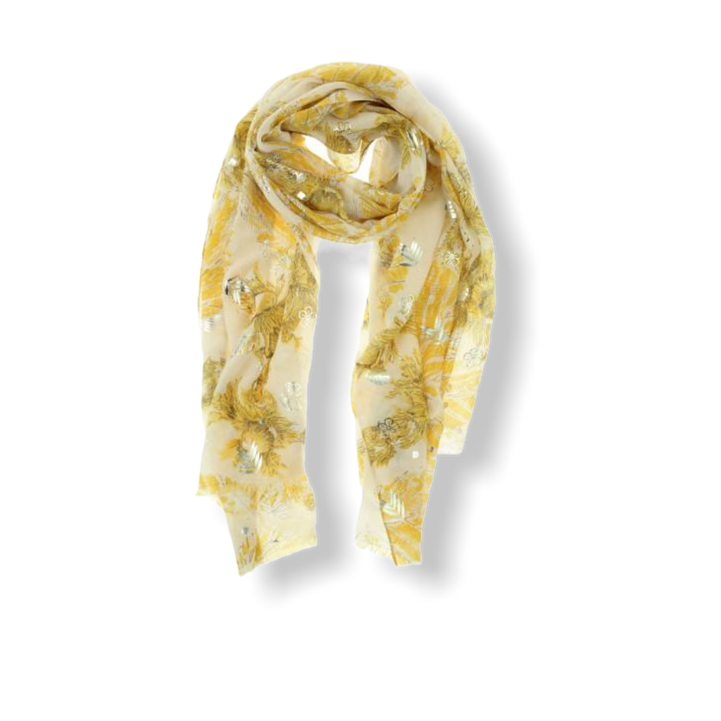 FOULARD JAUNE "avec feuille métallique imprimé"