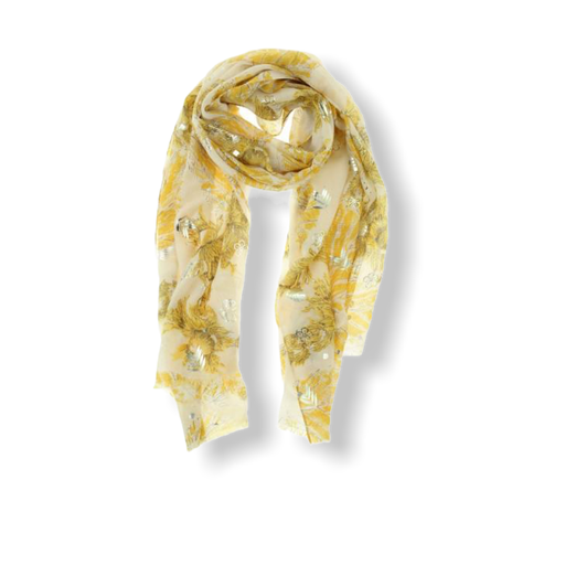 [FOU000JC] FOULARD JAUNE "avec feuille métallique imprimé"